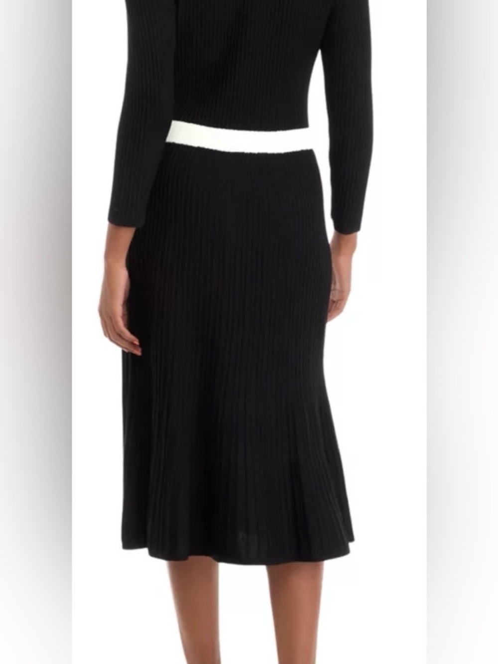 Sandra Darren Black White Sweater Dress A-Line Contrast Trim Button PL NWT - Picture 4 of 16